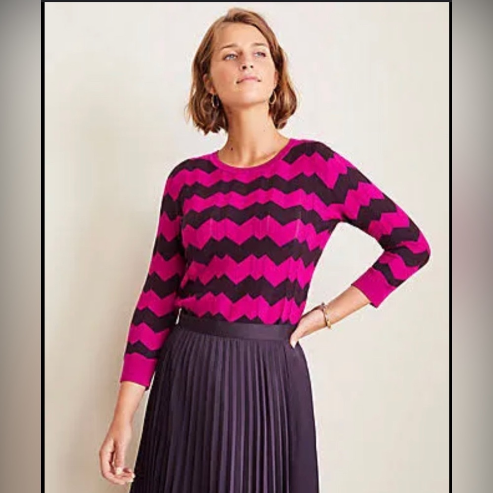 Ann Taylor Chevron Sweater Magenta